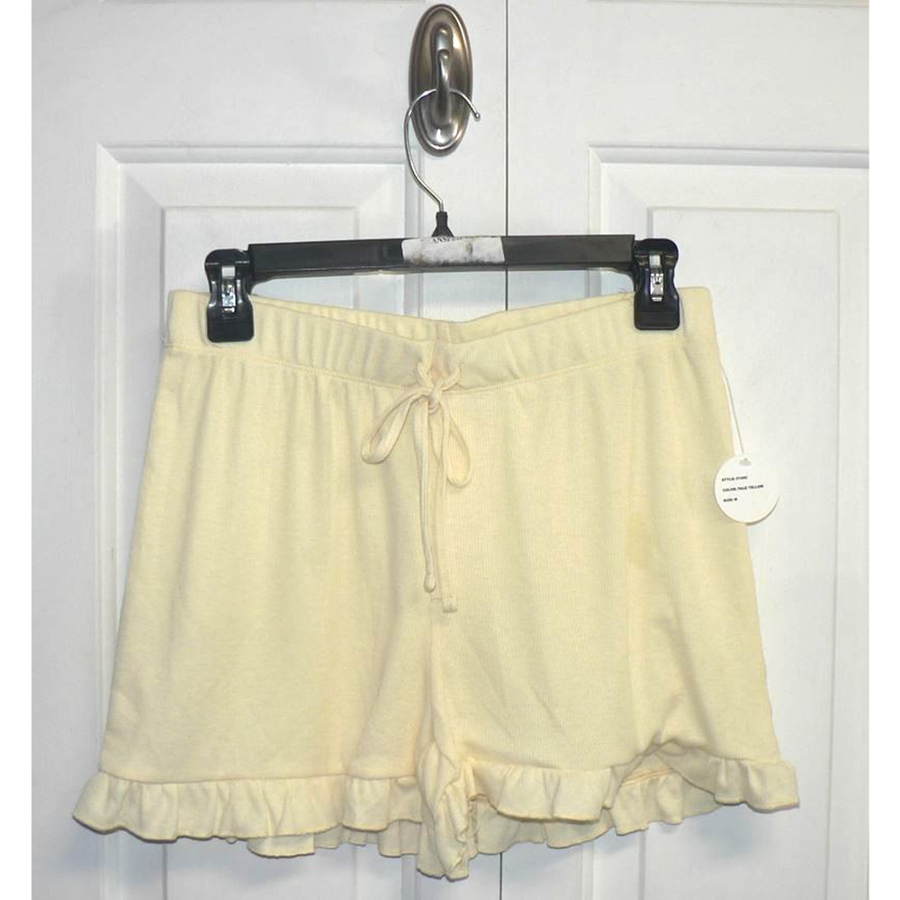 KIKIT Women’s Elastic Waist Ruffle Hem‎ Pajama Sleep Lounge Shorts in Yellow Med